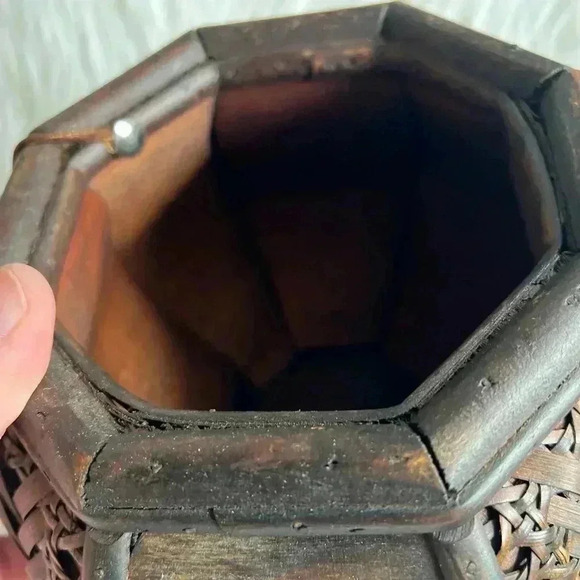 Vintage Woven Octagonal Wooden Trinket Box with Lid - Handcrafted, Made in China - Picture 2 of 8